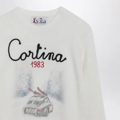 Mc2 Saint Barth White Wool-blend Sweater With Cortina Embroidery In White