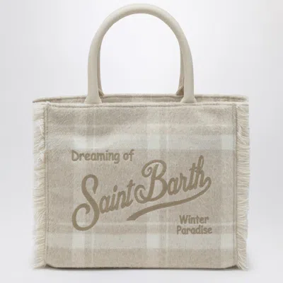 Mc2 Saint Barth Light Beige Check-pattern Vanity Tote Bag In Neutral