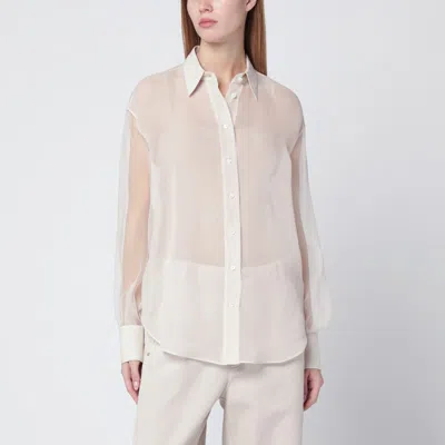 Brunello Cucinelli Beige Crispy Silk Shirt With Monile Detail Women In Multi