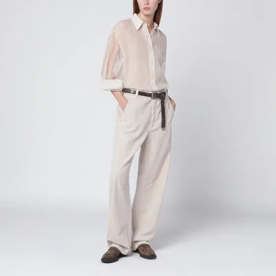 Brunello Cucinelli Beige Crispy Silk Shirt With Monile Detail Women In Multi