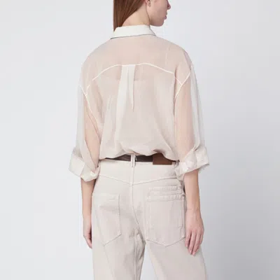 Brunello Cucinelli Beige Crispy Silk Shirt With Monile Detail Women In Multi