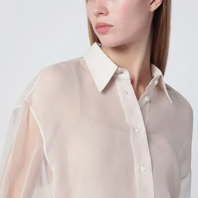 Brunello Cucinelli Beige Crispy Silk Shirt With Monile Detail Women In Multi