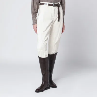 Brunello Cucinelli Chalk White Equestrian Trousers In Multi