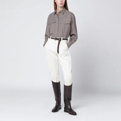 Brunello Cucinelli Chalk White Equestrian Trousers In Multi