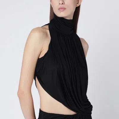 Francesco Murano Draped Black Stretch Jersey Top In Black