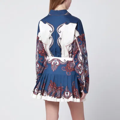 Farm Rio Deep Blue And Sand Shirt With Arabesque Print In Blue