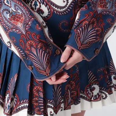 Farm Rio Deep Blue And Sand Shirt With Arabesque Print In Blue