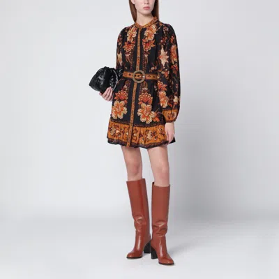 Farm Rio Black Majestic Garden Mini Dress In Brown