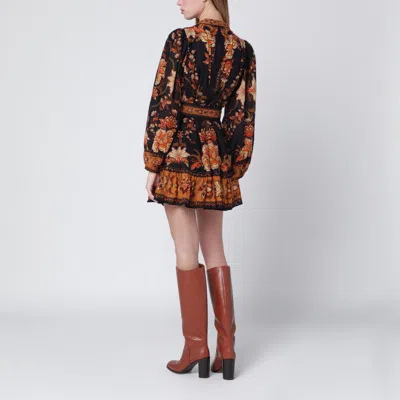 Farm Rio Black Majestic Garden Mini Dress In Brown
