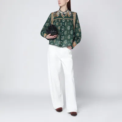 Farm Rio Tayla Paisley Cotton Button-up Shirt In Green