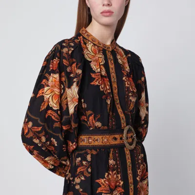 Farm Rio Black Majestic Garden Mini Dress In Brown