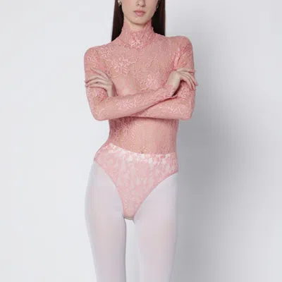 Valentino Peach Pink Floral Lace Bodysuit In Pink