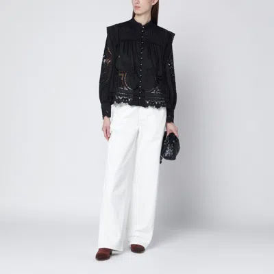 Farm Rio Richelieu Embroidered Blouse In Black