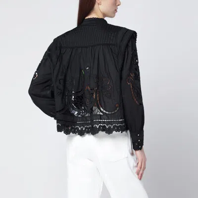 Farm Rio Richelieu Embroidered Blouse In Black