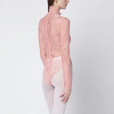 Valentino Peach Pink Floral Lace Bodysuit In Pink