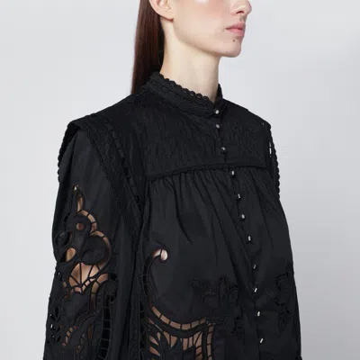 Farm Rio Richelieu Embroidered Blouse In Black