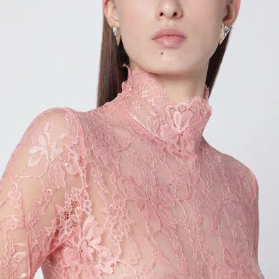 Valentino Peach Pink Floral Lace Bodysuit In Pink