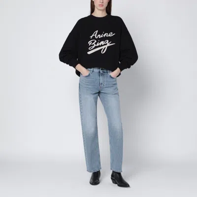 Anine Bing Miles Sweatshirt Chenille Signature Woman Black In Black