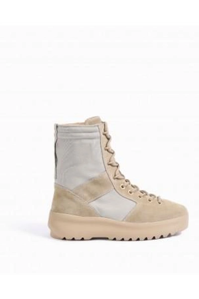 Shop Yeezy Mixed Fabric Military Boots In Beige