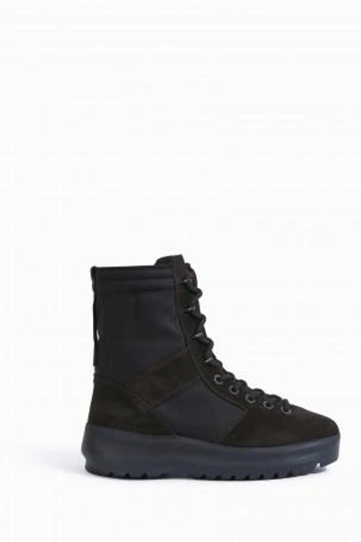 Shop Yeezy Mixed Fabric Military Boots In Grey
