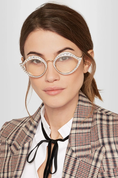 Shop Gucci Cat-eye Swarovski Crystal-embellished Gold-tone Optical Glasses