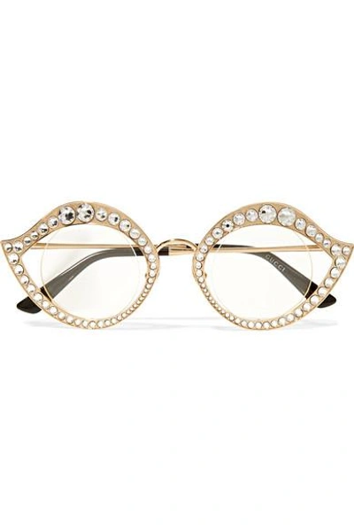 Shop Gucci Cat-eye Swarovski Crystal-embellished Gold-tone Optical Glasses