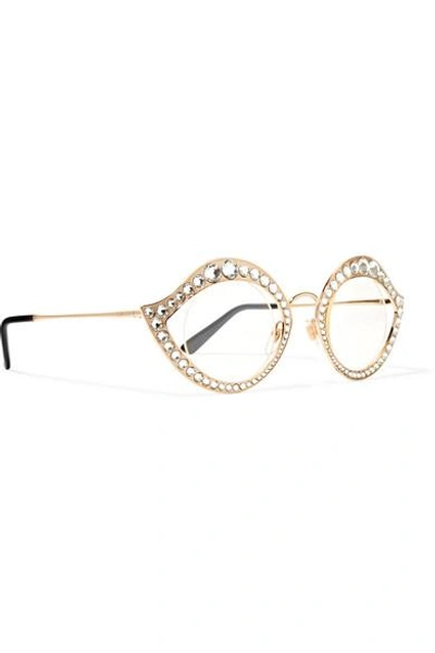 Shop Gucci Cat-eye Swarovski Crystal-embellished Gold-tone Optical Glasses