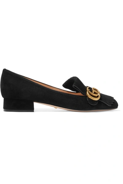 Shop Gucci Marmont Fringed Suede Loafers