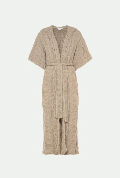 Malo Amelia Cashmere Cable-knit Hooded Wrap Coat In Neutral