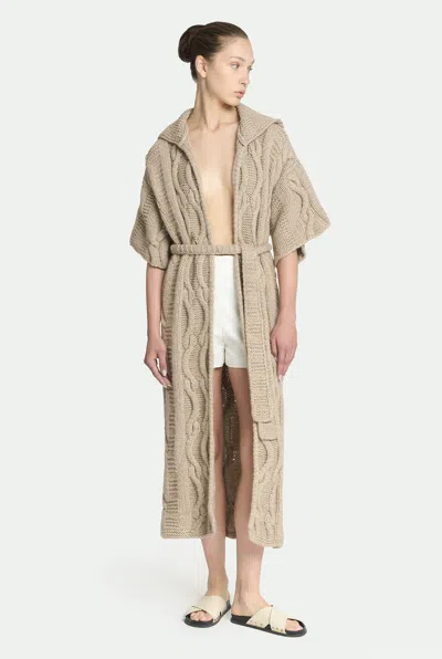 Malo Amelia Cashmere Cable-knit Hooded Wrap Coat In Neutral