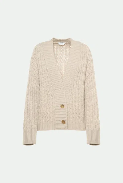 Malo Anna Cashmere Cable-knit V-neck Cardigan In Neutral