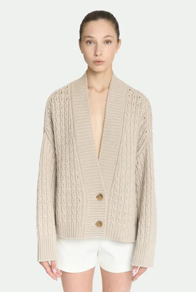 Malo Anna Cashmere Cable-knit V-neck Cardigan In Neutral