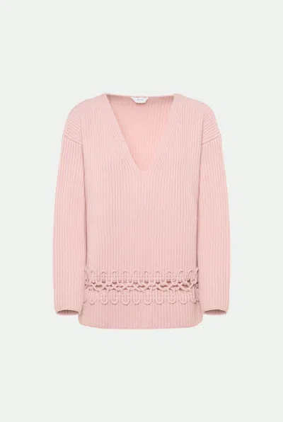 Malo Alma Embroidered Cashmere Rib V-neck Sweater In Pink