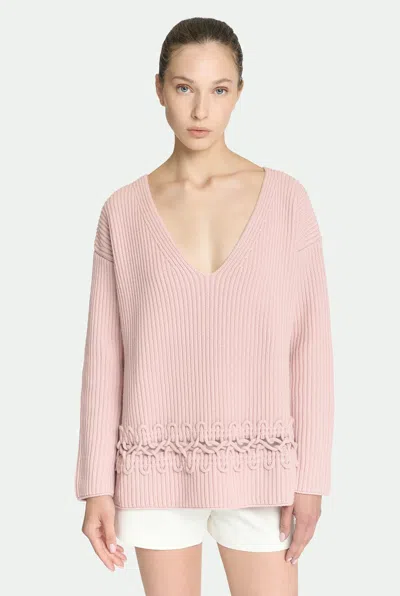 Malo Alma Embroidered Cashmere Rib V-neck Sweater In Pink