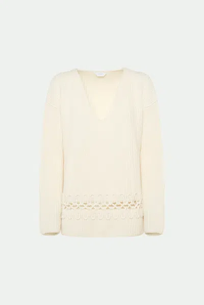 Malo Alma Embroidered Cashmere Rib V-neck Sweater In Neutral