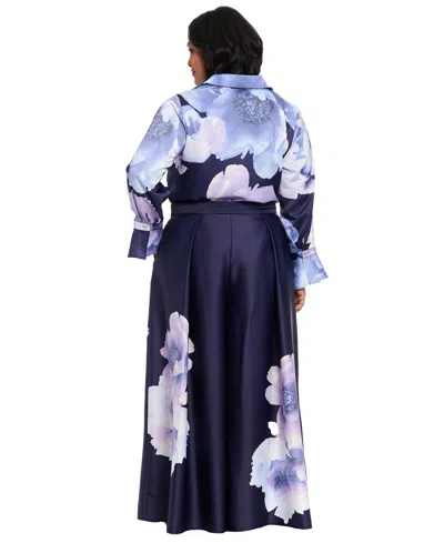 Muse Plus Size Front Pleat Floral Placement Palazzo Pants In Multi
