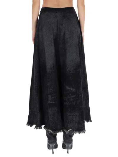 Diesel Full Skirt In Lasered Cotton-hemp Denim In Black