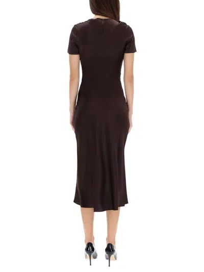 Staud Silk Midi Dress With Ruffles And V-neck In Brown