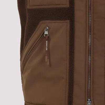 Moncler High Collar Quilted Vest Pockets In Brown