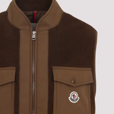 Moncler High Collar Quilted Vest Pockets In Brown