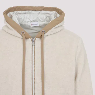 Moncler Hooded Cardigan With Drawstring And Pockets In Neutral