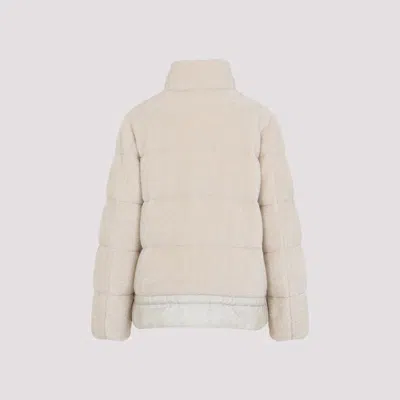 Moncler High Collar Padded Jacket Drawstring Hem In Neutral