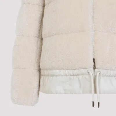 Moncler High Collar Padded Jacket Drawstring Hem In Neutral