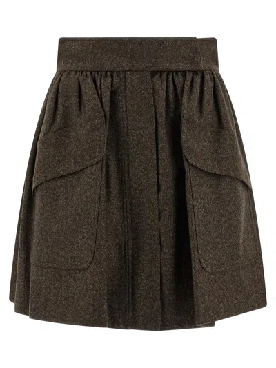 Max Mara High-waisted Pleated Skirt Pockets In Brown