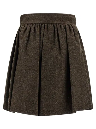 Max Mara High-waisted Pleated Skirt Pockets In Brown