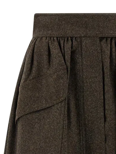 Max Mara High-waisted Pleated Skirt Pockets In Brown