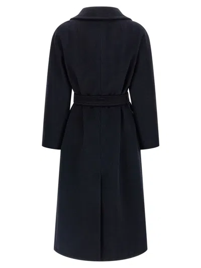 Weekend Max Mara Belted Long Sleeve Coat Side Pockets In Blue