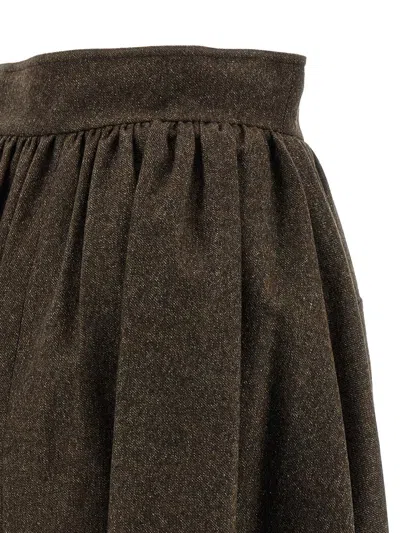 Max Mara High-waisted Pleated Skirt Pockets In Brown