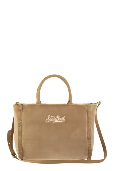 Mc2 Saint Barth Colette - Velvet Handbag With Logo In Nude
