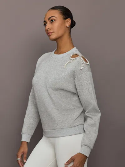 Carbon38 Bow Embellished Sweatshirt In Scuba In Gray